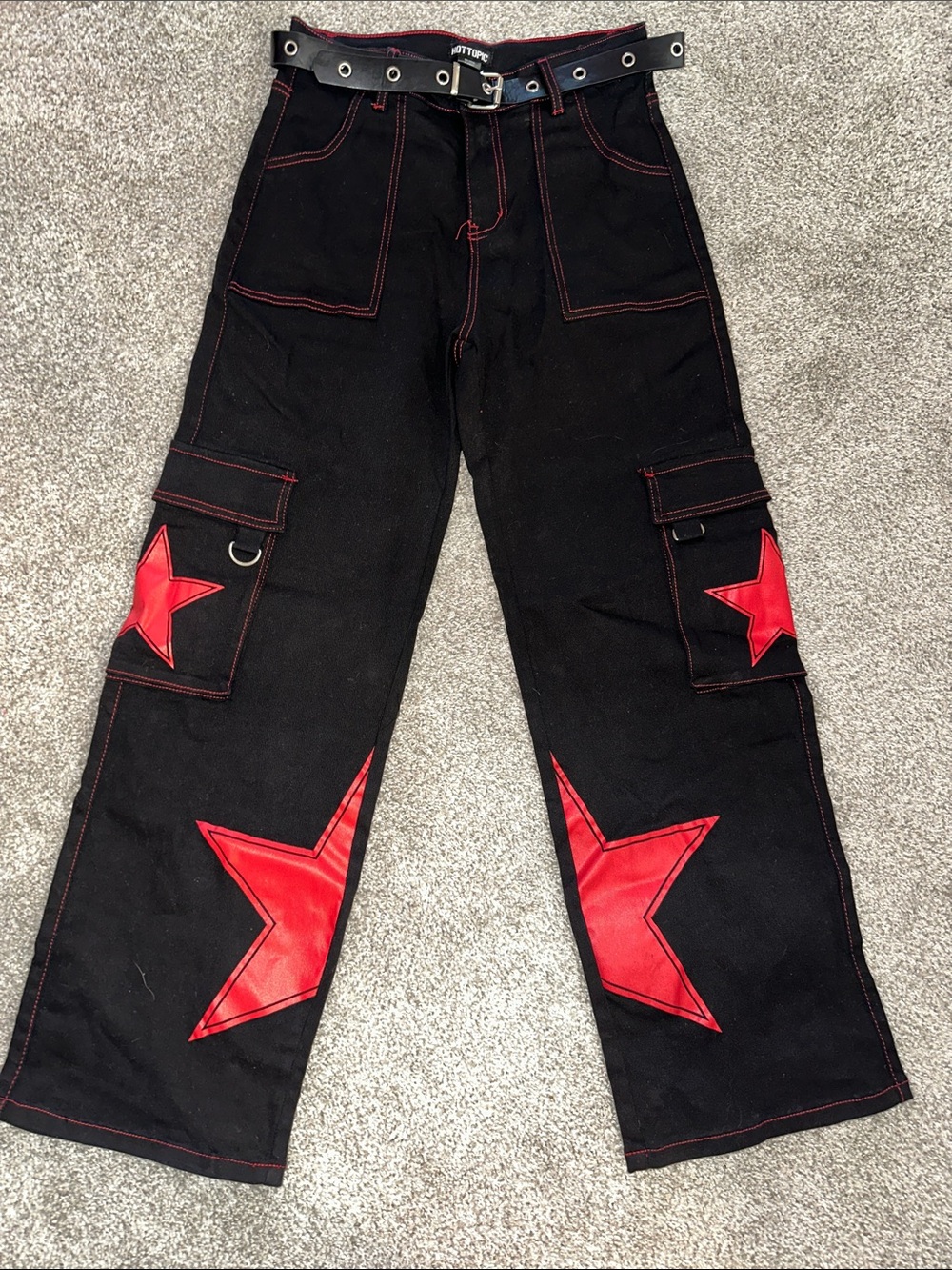 Hot Topic Black Cargo Pants with Red Star Insets